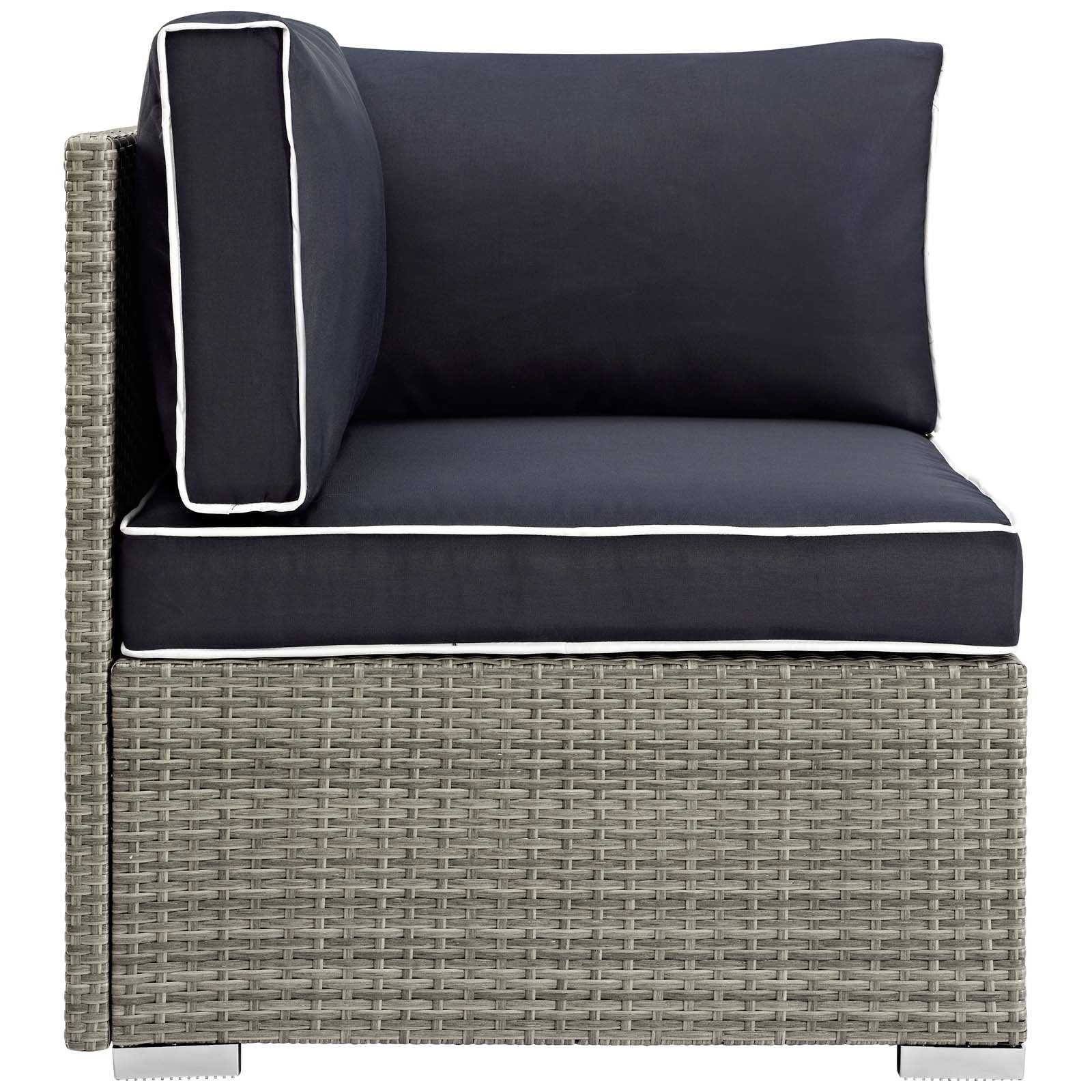 Modway Repose Wicker Rattan Outdoor Patio Ottoman wth Cushions in Light Gray Navy
