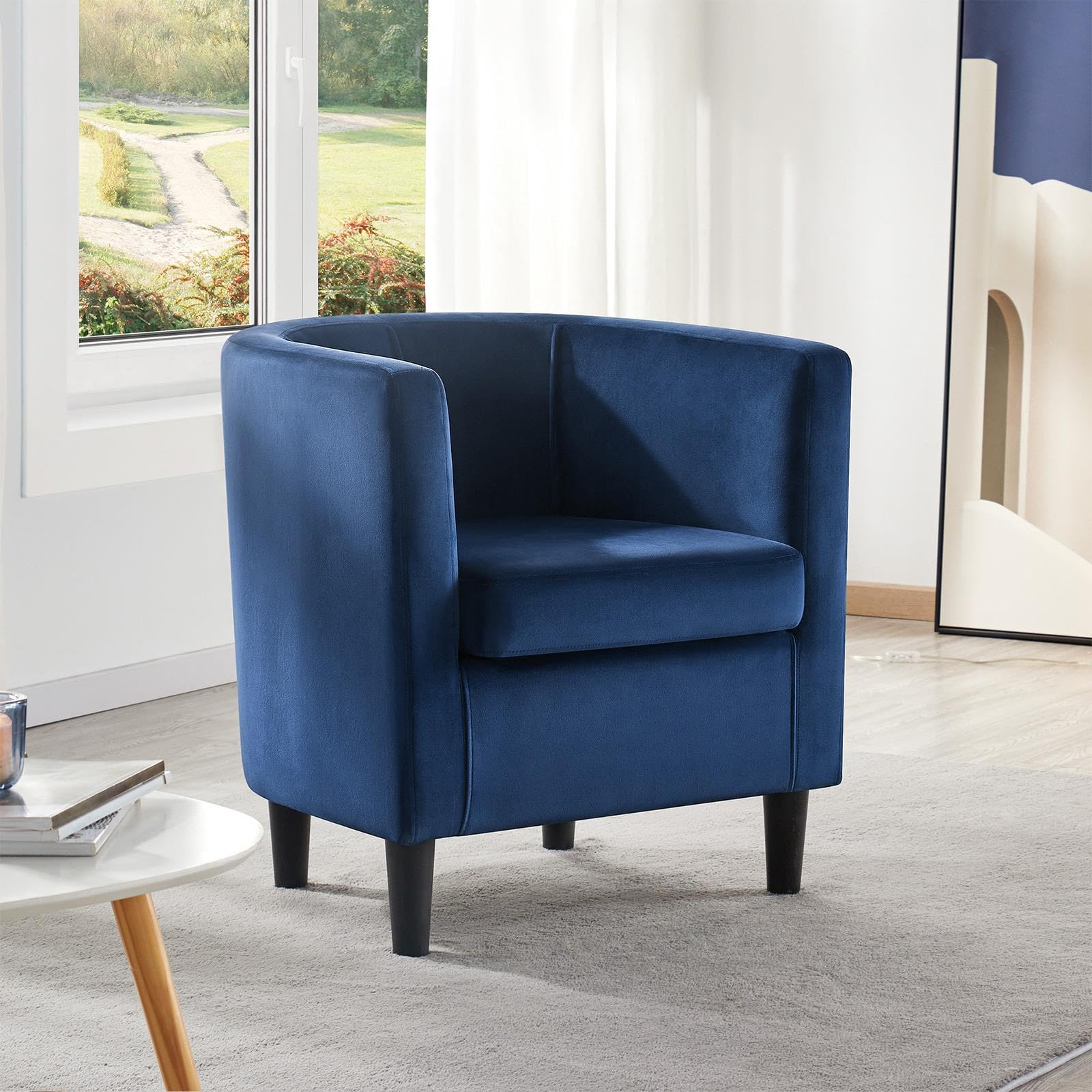 Yaheetech Velvet Accent Chair, Modern And Comfortable Armchairs, Upholstered Barrel Sofa Chair For Living Room Bedroom Waiting Room, Blue