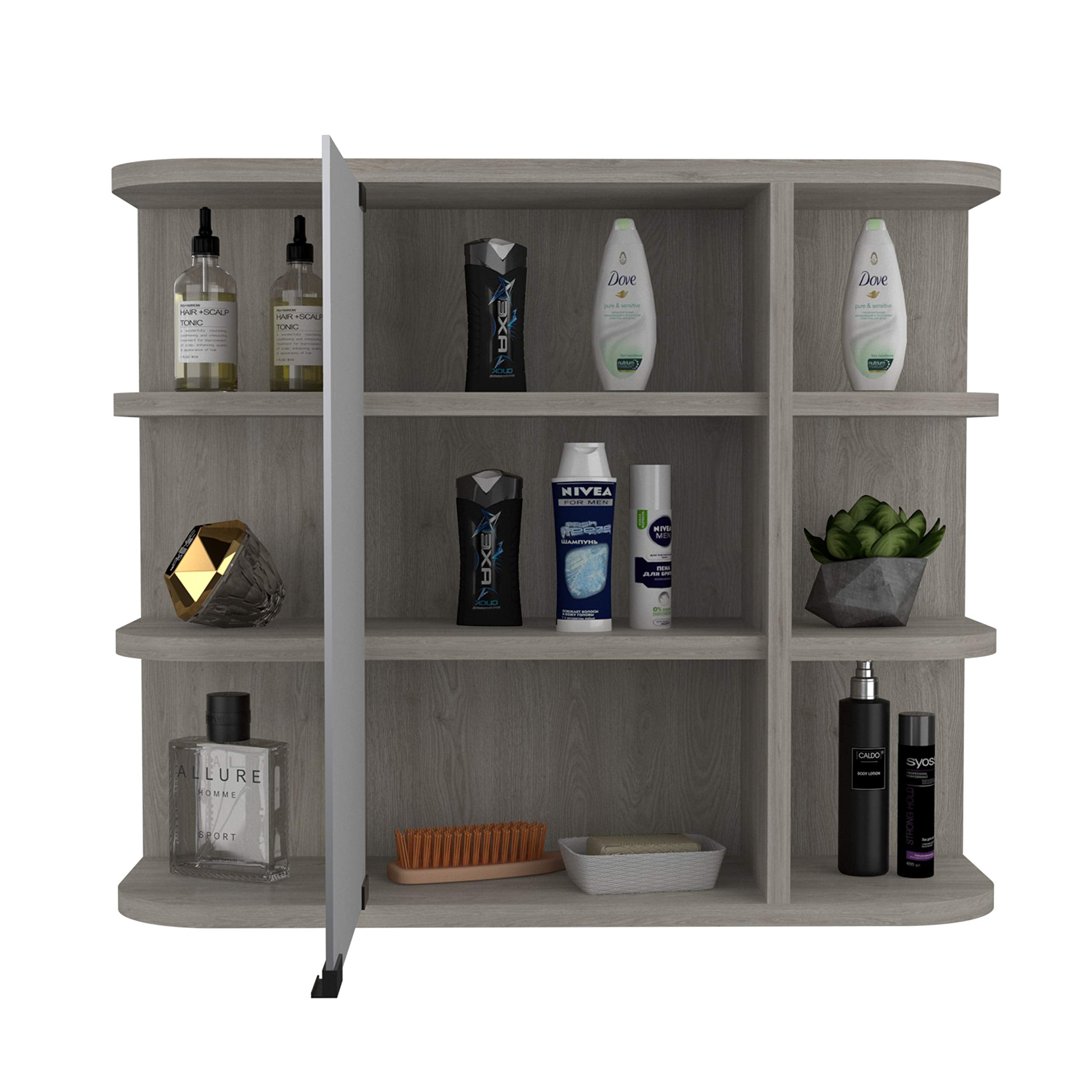 DEPOT E-SHOP Roma Mirrored Medicine Cabinet, Six External Shelves, Three Interior Shelves, Light Gray -Bathroom