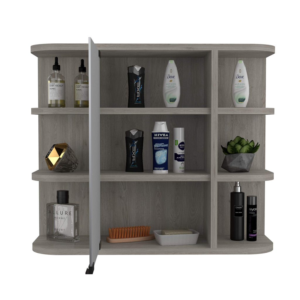DEPOT E-SHOP Roma Mirrored Medicine Cabinet, Six External Shelves, Three Interior Shelves, Light Gray -Bathroom