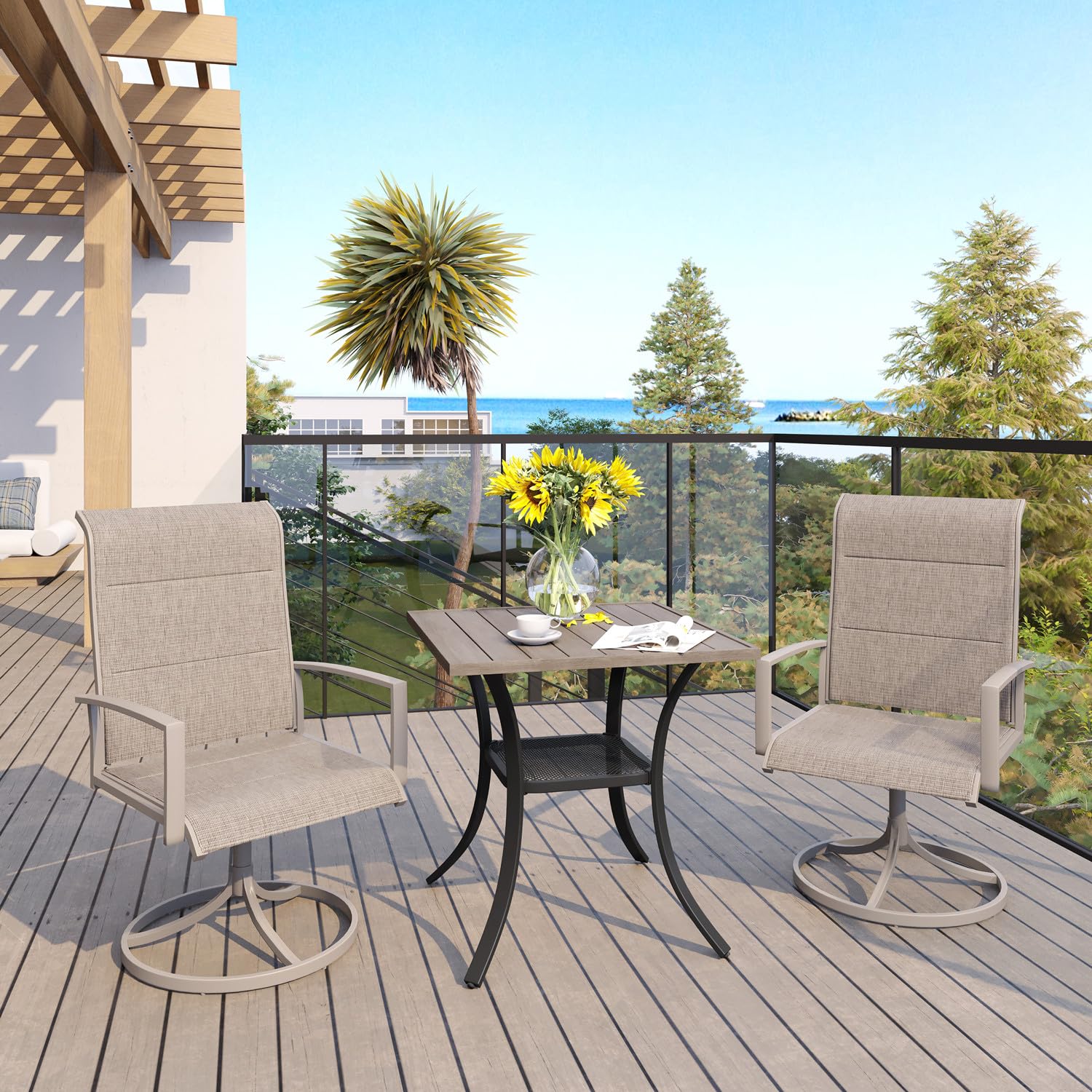 Vicllax Small Square Outdoor Patio Table, All Weather Metal Outdoor Dining Table For Lawn Garden, 27.5'X 27.5' Patio Bisto Table For Outside, Grey Wood-Like Tabletop