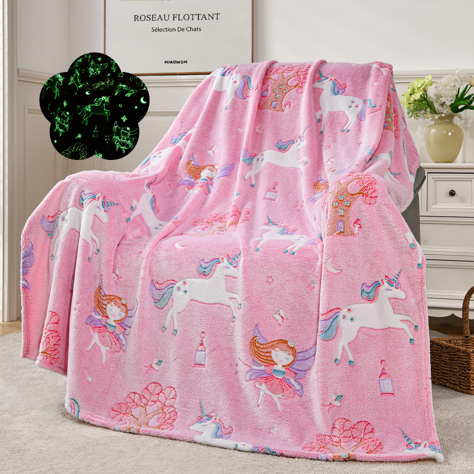 Qsteheml Unicorn Glow In The Dark Blanket For Girls,Unicorn Gifts For Girls Age 3 4 5 6 7 8 9 10 11 12 Year Old, Soft Throw Blan
