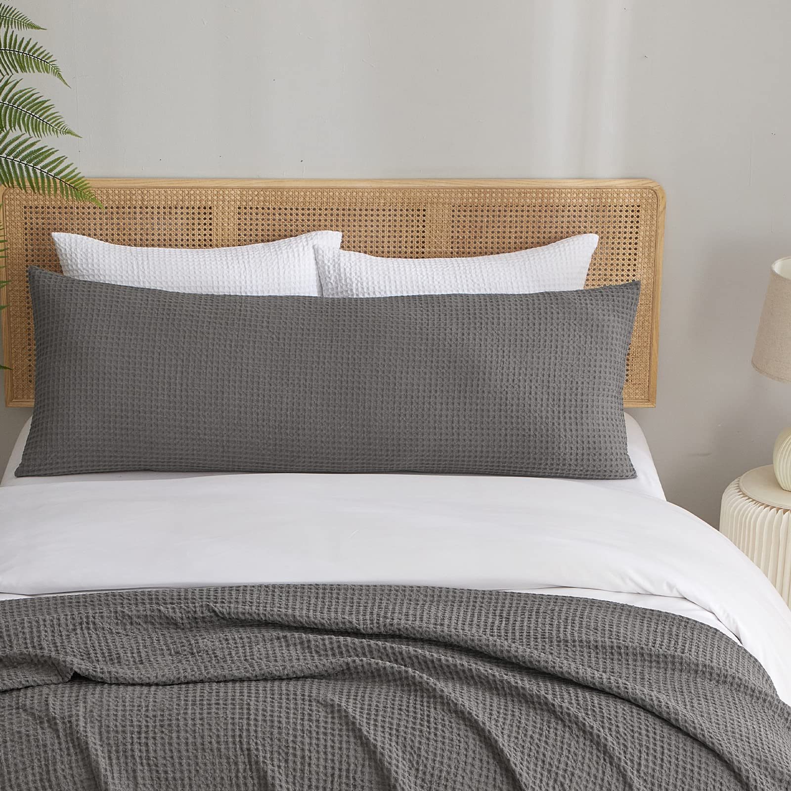 Phf Ultra Soft Waffle Weave Body Pillowcase 20' X 54', No Insert, Breathable & Skin-Friendly Body Pillow Sham With Zipper, Decorative Waffle Weave Body Pillow Cover, Grey