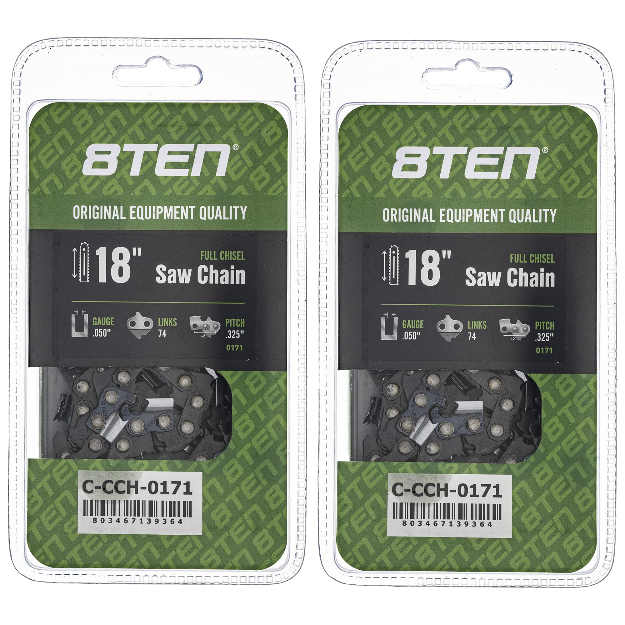 8Ten Full Chisel Chainsaw Chain 18 Inch .050 .325 74Dl For Red Max Stihl Ms 260 261 270 271 290 (2 Pack)