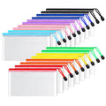 Sunee Plastic Mesh Zipper Pouch 7X11 In (9 Colors, 18 Packs),Extra Large Water-Resistant Zip Bag For School Office Supplies, Puz