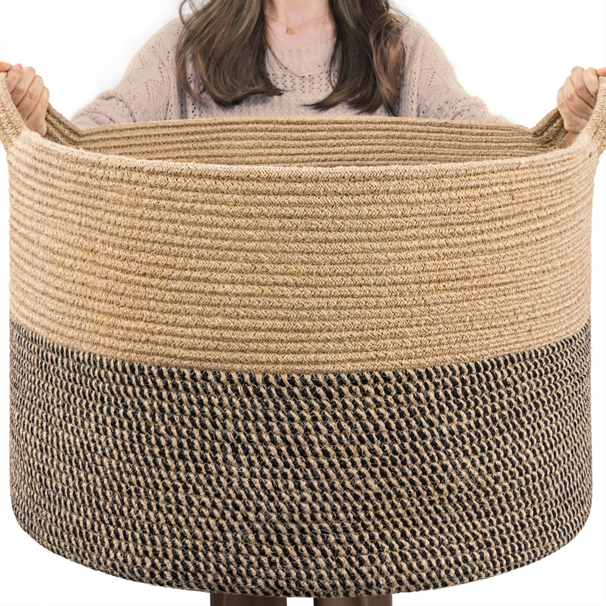 TIMEYARD Blanket Basket, Large Baskets for Storage, Toy Baskets Storage Kids, 21.7 x 13.8 Cotton Rope Basket for Living Room