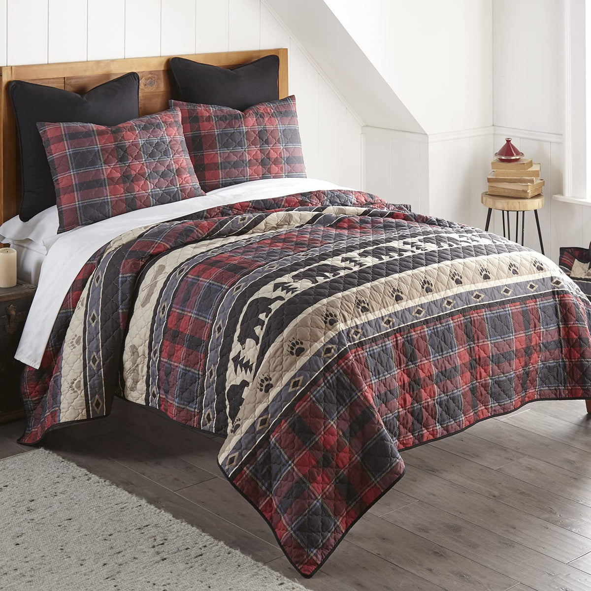 Donna Sharp King Bedding Set - 3 Piece - Canoe Trip Lodge Quilt Set With King Quilt And Two King Pillow Shams - Machine Washable