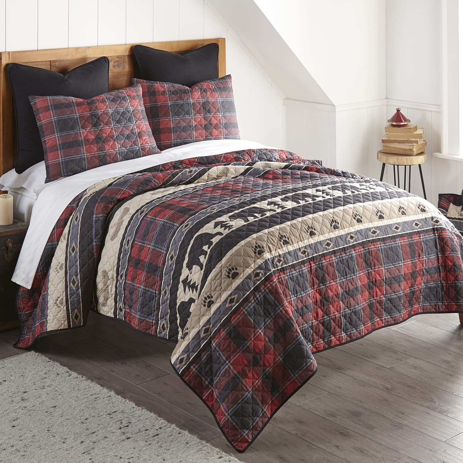 Donna Sharp King Bedding Set - 3 Piece - Canoe Trip Lodge Quilt Set With King Quilt And Two King Pillow Shams - Machine Washable