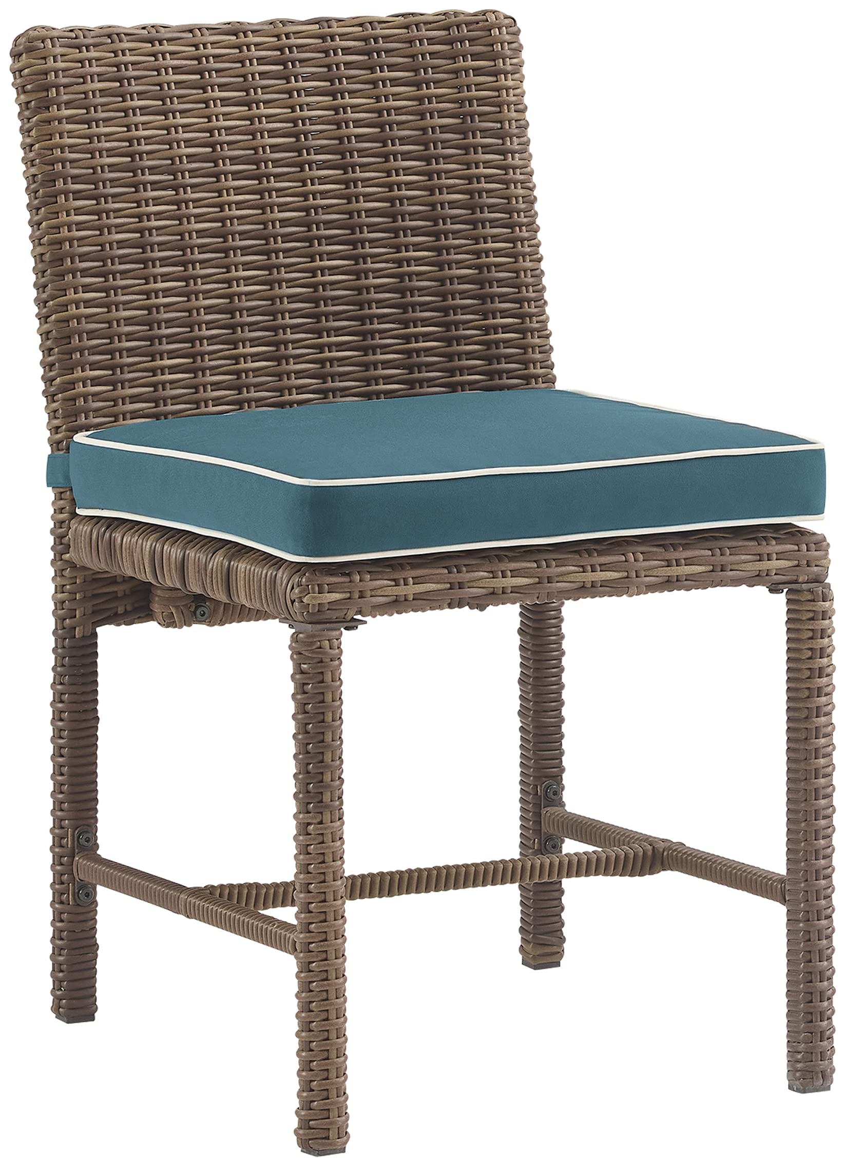 Crosley Furniture Bradenton 2-Piece Outdoor Chair Set, Wicker Dining Patio Chairs For Deck, Backyard, Weathered Brown With Navy Cushions
