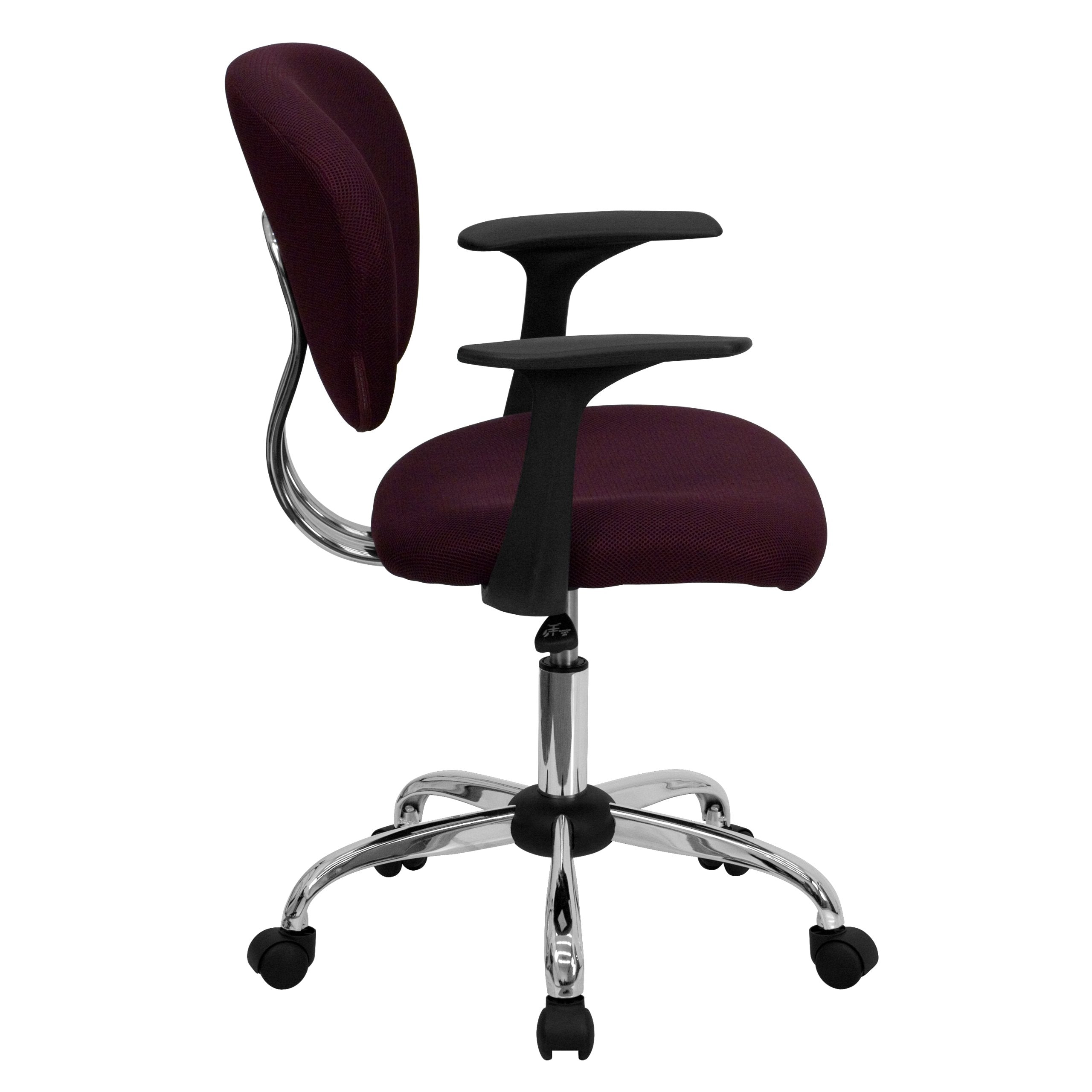 Flash Furniture Beverly Mid-Back Burgundy Mesh Padded Swivel Task Office Chair with Chrome Base and Arms