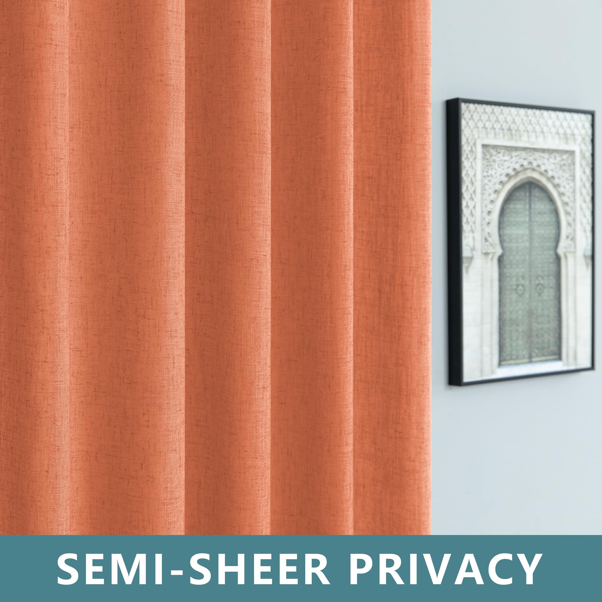 Koufall Burnt Orange Tab Top Linen Blend Curtains For Living Room 52X96 Inch Length