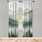 Ambesonne Green Window Curtains, Contemporary Minimalist Lands Of Wild Forest And Misty Mountain Range Print, Lightweight Decora