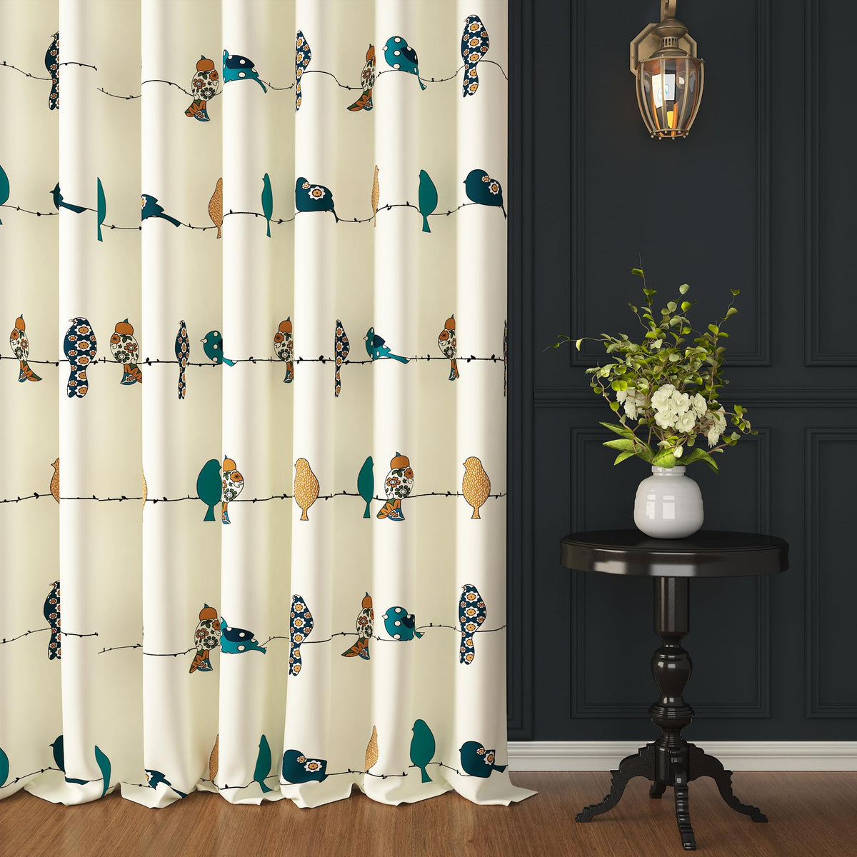 Story@Home Long Door Curtains 9 Feet Long Set Of 2 | Bohemian Cotton Curtain | Birds Printed | Light Filtering Curtain For Livin
