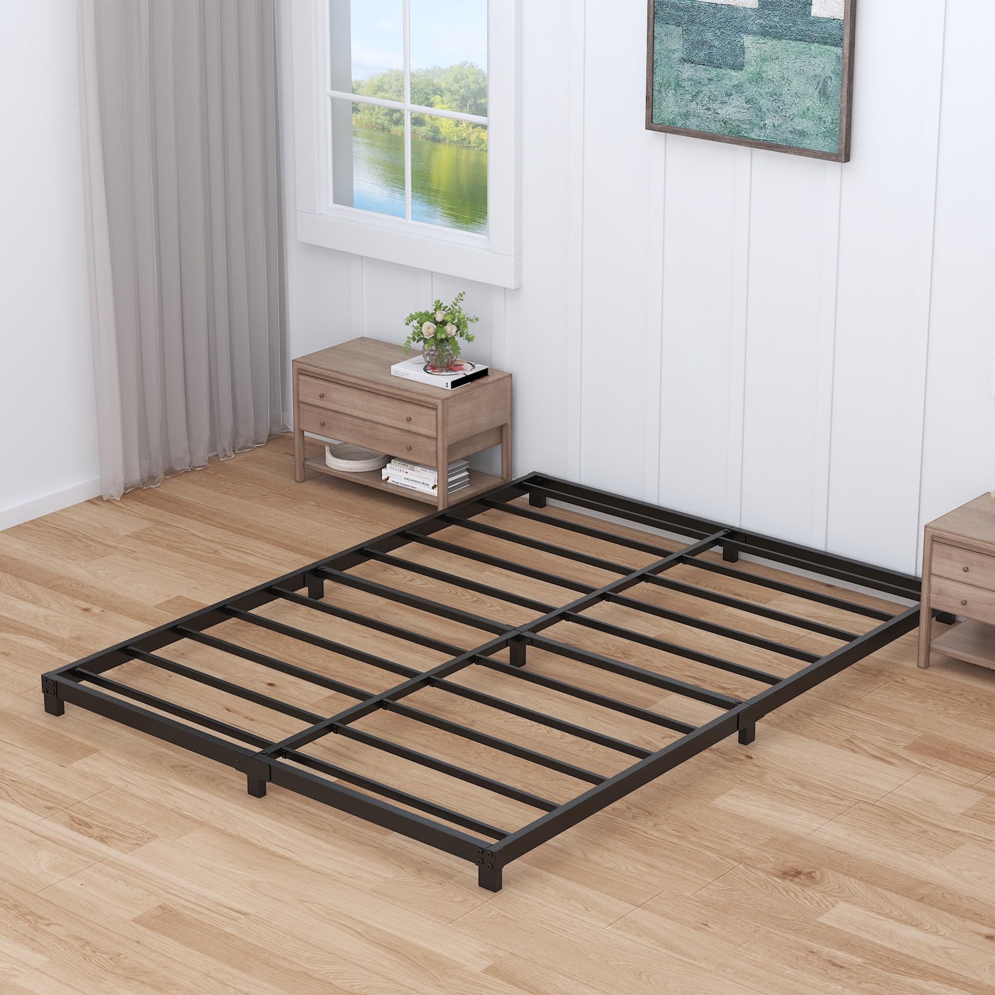 Nailsong 3 Inch Bed Frame Full Low Profile, Full Size Metal Bed Frame No Box Spring Needed, Heavy Duty Metal, Easy Assembly, Bla