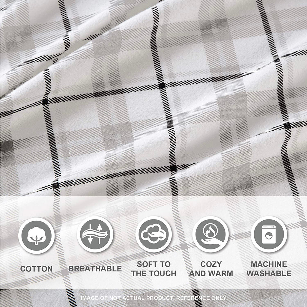 Comfort Spaces Cotton Flannel Breathable Warm Deep Pocket Sheets With Pillow Case Bedding, Cal King, Grey Plaid 4 Piece