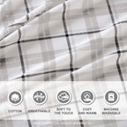 Comfort Spaces Cotton Flannel Breathable Warm Deep Pocket Sheets With Pillow Case Bedding, Twin, Grey Plaid, 3 Piece