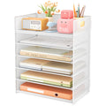 Subekyu 6 Tier Paper Organizer For Desk With Handle, Metal Mesh Desk Office File Folder Paper Letter Tray Accessories Organizer