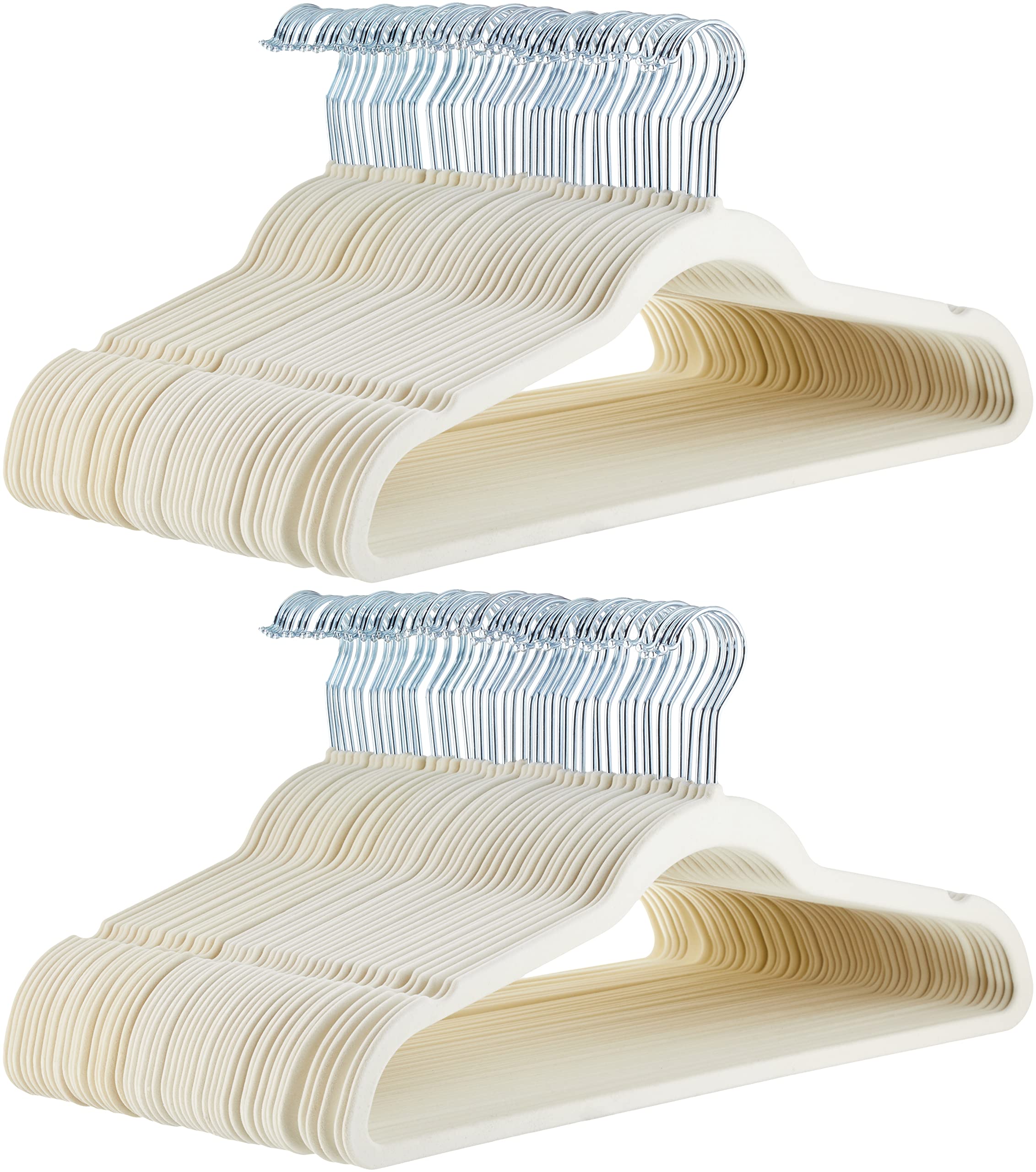 Amazon Basics Slim, Velvet, Non-Slip Suit Clothes Hangers, Pack of 100, Ivory/Silver