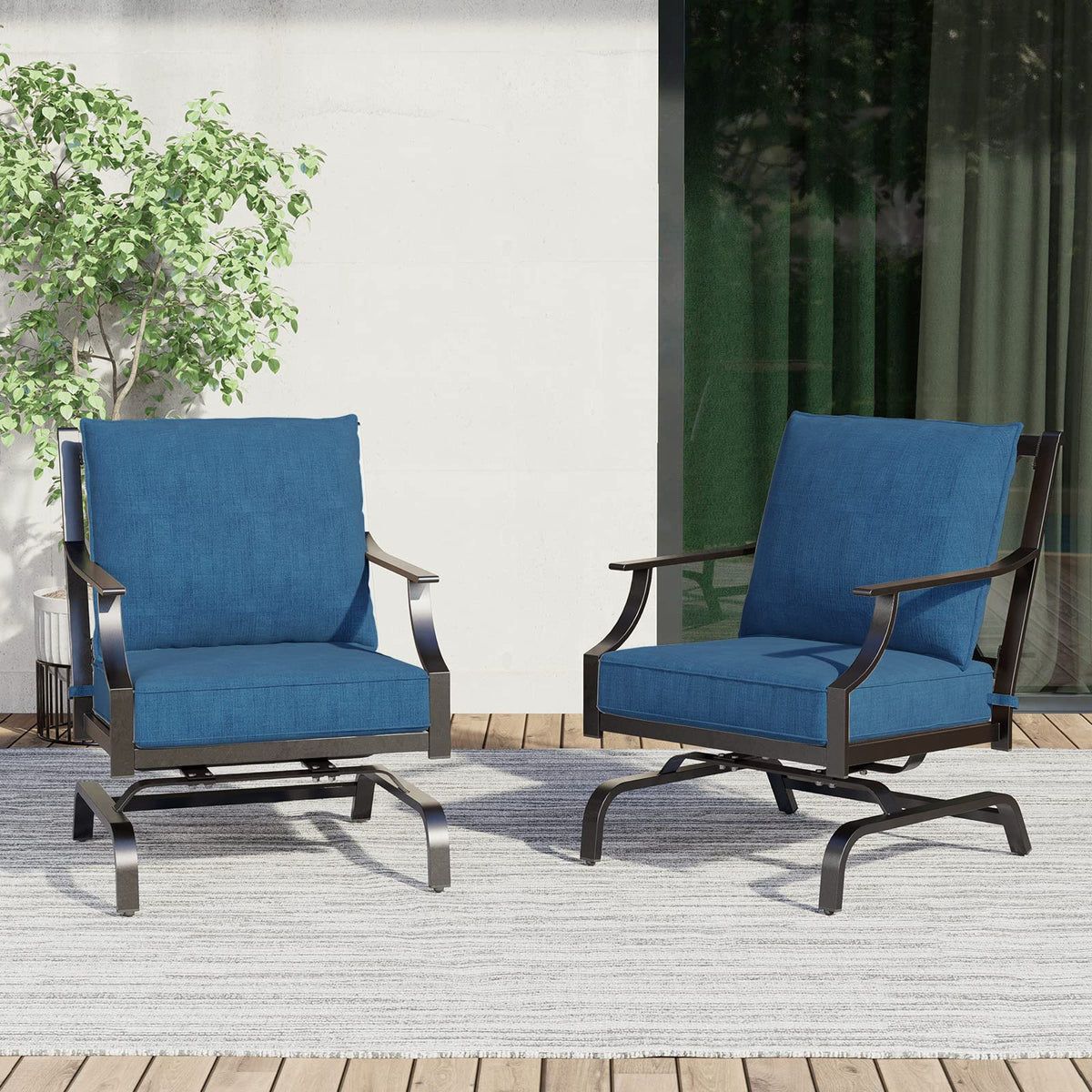 Grand Patio Outdoor Chairs,Outdoor Rocking Chairs Motion Chairs Set Of 2,Patio Seating Chairs With Olefin Cushions,Peacock Blue