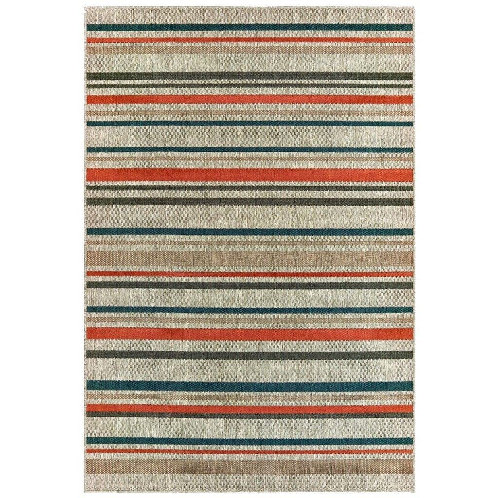 HomeRoots 10' x 13' Blue and Gray Striped Indoor Outdoor Area Rug