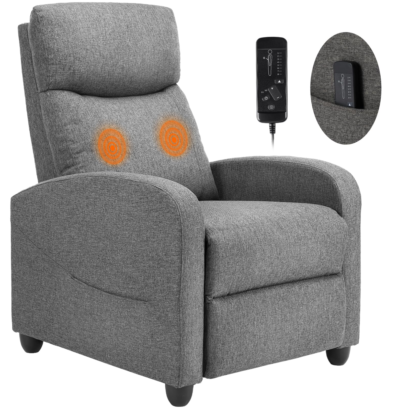 Sweetcrispy Massage Recliner Chair for Adults, Adjustable Home Theater Seating with Lumbar Support, Small Recliners for Small Sp