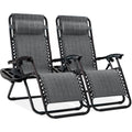 Best Choice Products Set Of 2 Adjustable Steel Mesh Zero Gravity Lounge Chair Recliners W/Pillows And Cup Holder Trays - Gray