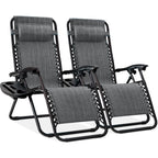 Best Choice Products Set Of 2 Adjustable Steel Mesh Zero Gravity Lounge Chair Recliners W/Pillows And Cup Holder Trays - Gray