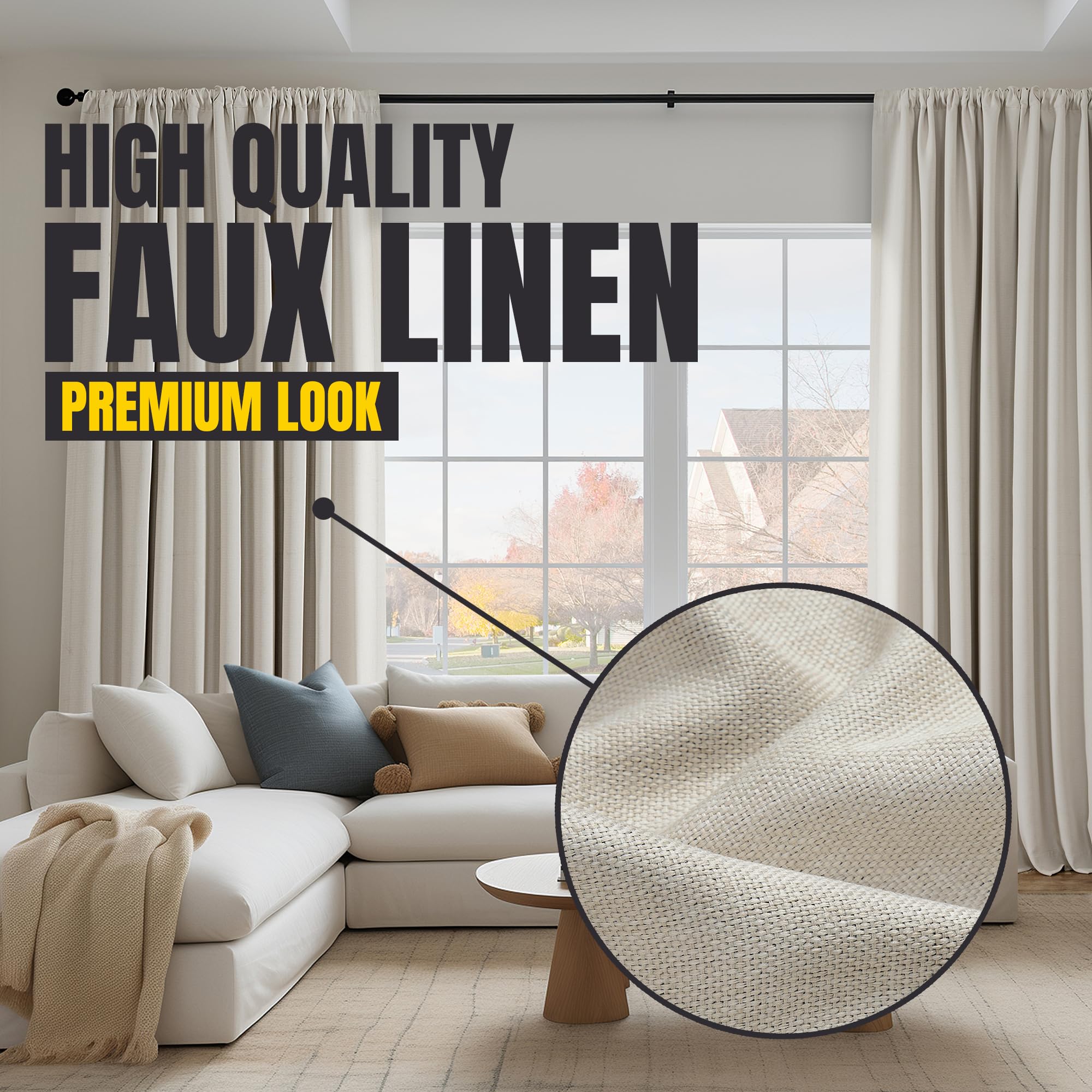 Hpd Half Price Drapes Faux Linen Room Darkening Curtains - 96 Inches Long Luxury Linen Curtains For Bedroom & Living Room (1 Pan