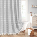 MitoVilla Grey Farmhouse Shower Curtain Set 72 x 78, Boho 78 inch Long Cotton Linen Tassel Fabric Shower Curtain Set for Chic Co