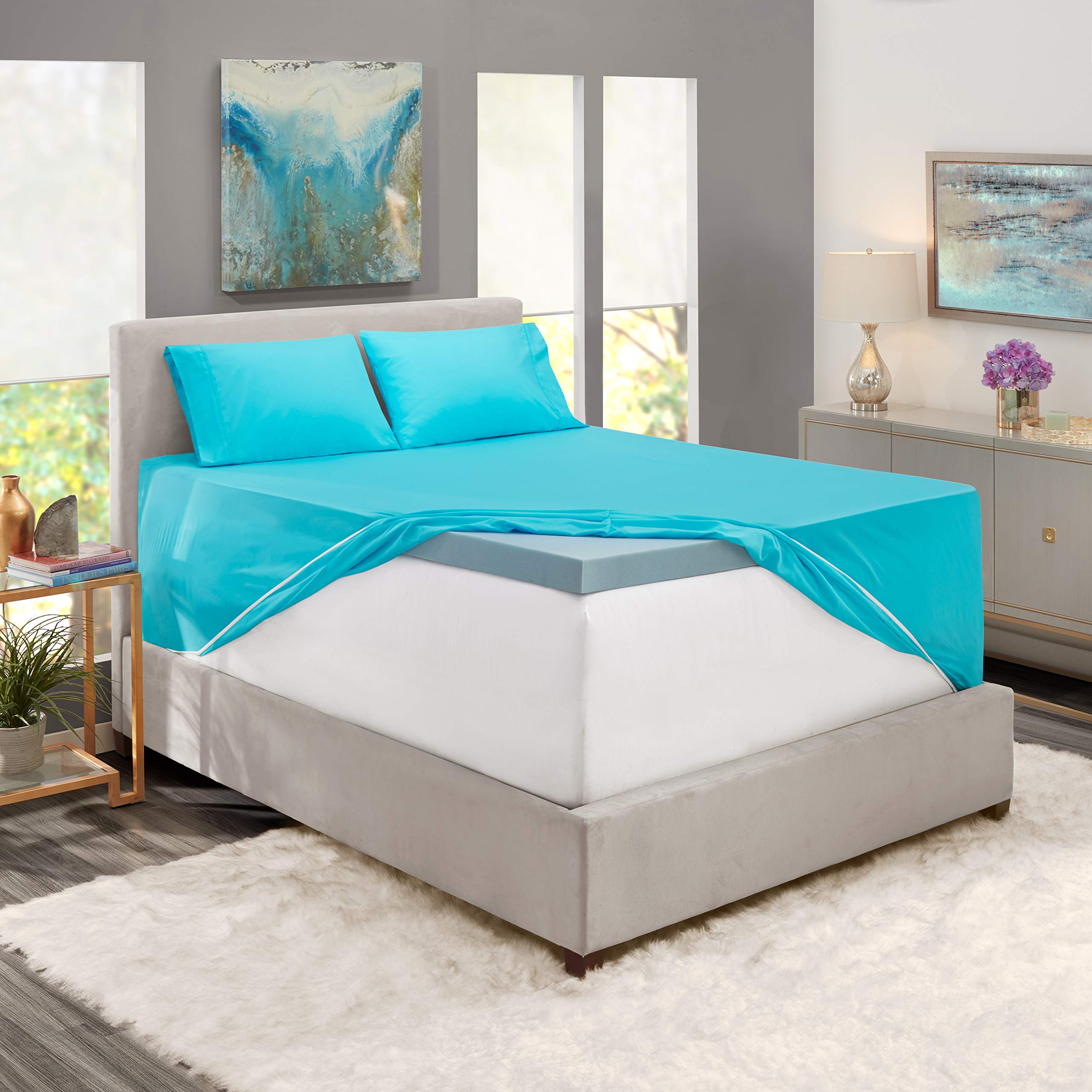 Nestl Extra Deep Pocket Sheets - Fits Mattress 18-24 Inches Deep, Extra Deep Pocket Twin Xl Sheets Sets, 4 Piece Twin Xl Size Sheets, Twin Xl Sheets Deep Pocket, Bright Blue Sheets