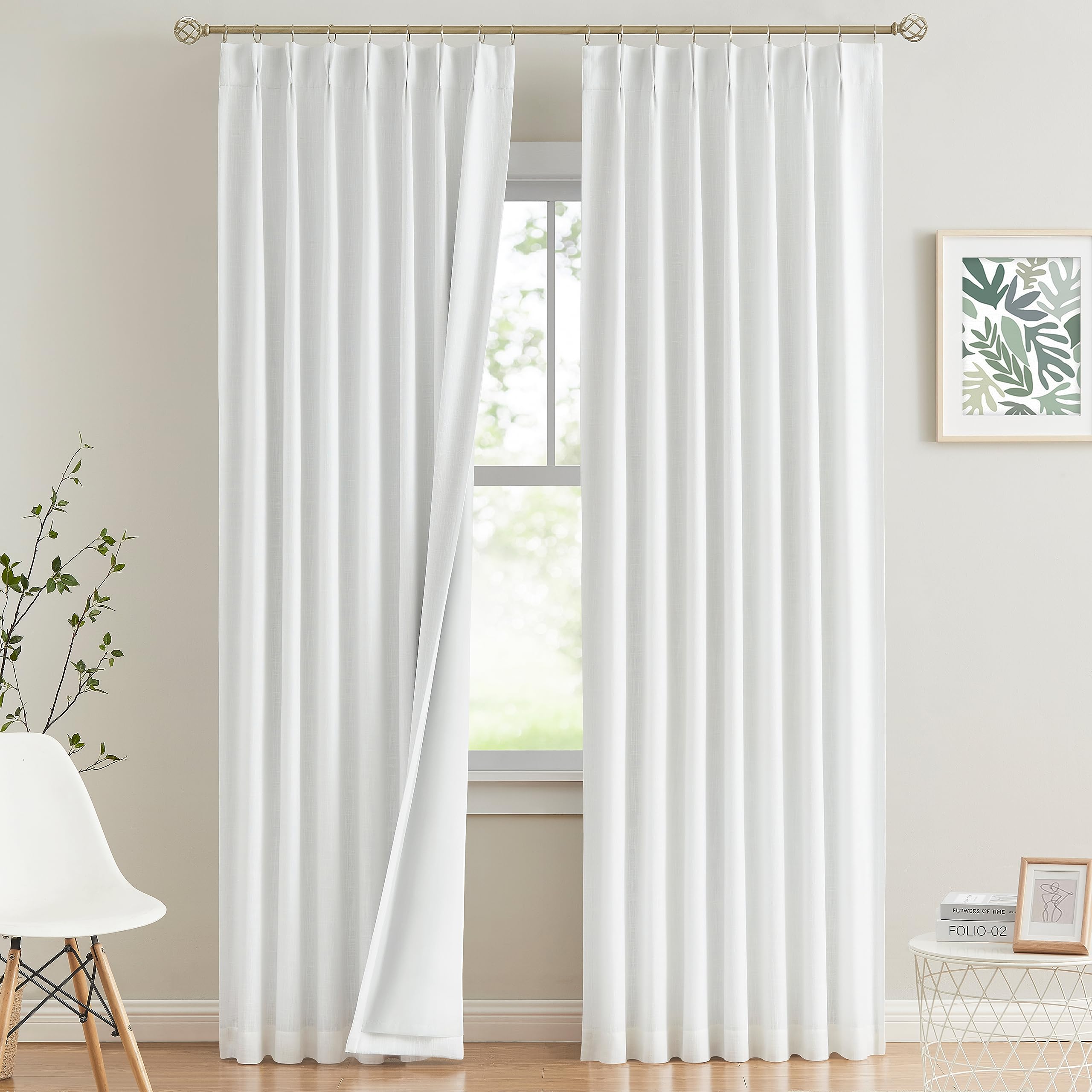 Vision Home White Pinch Pleated Full Blackout Curtains Thermal Insulated Window Curtains 90 Inch For Living Room Bedroom Room Da