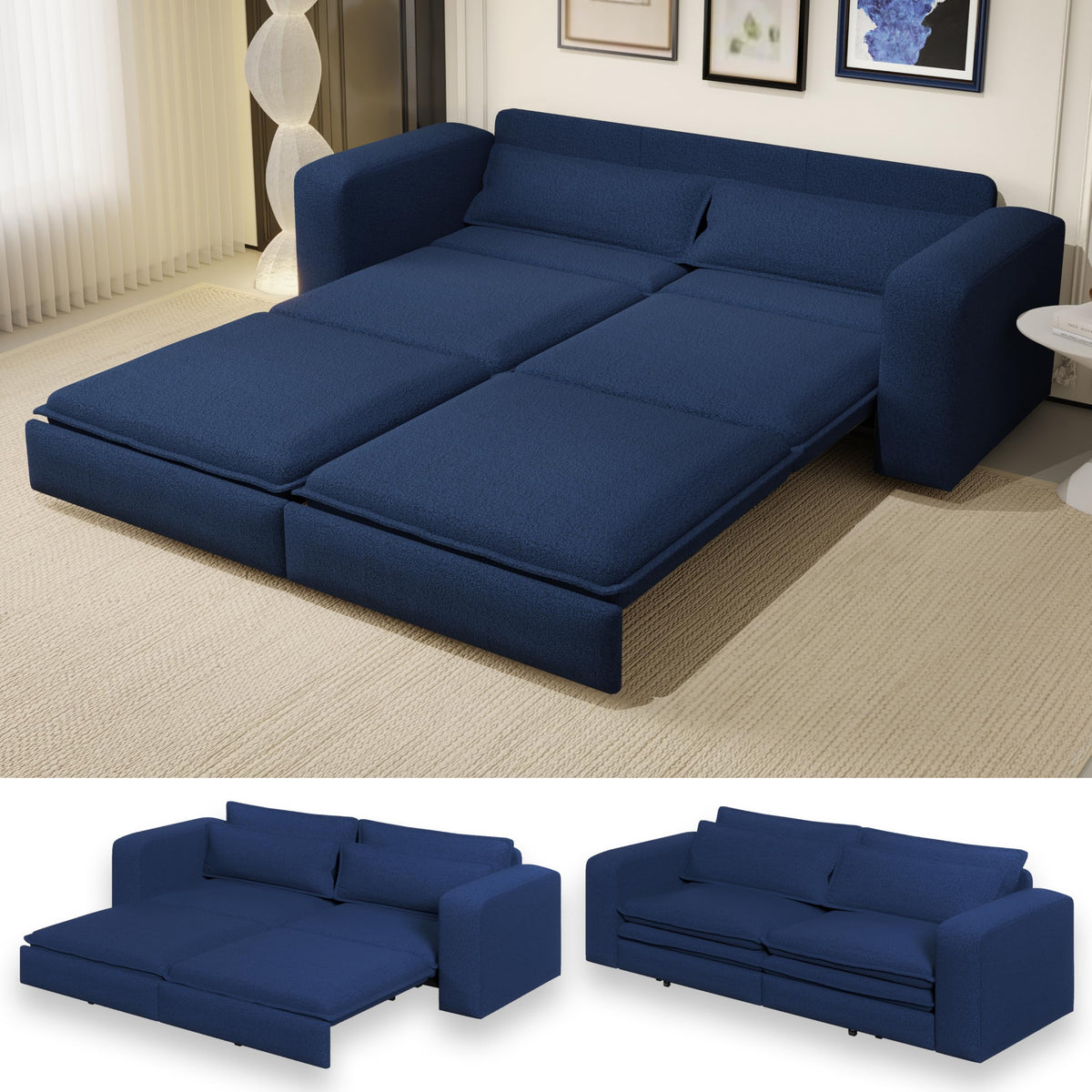 Luxyhoom 93 ' King Pull Out Sofa Bed, 3 In 1 Convertible Sleeper Sofa Couch, Comfy 3 Seater Sleeper Bed With 2 Pillows, Modern