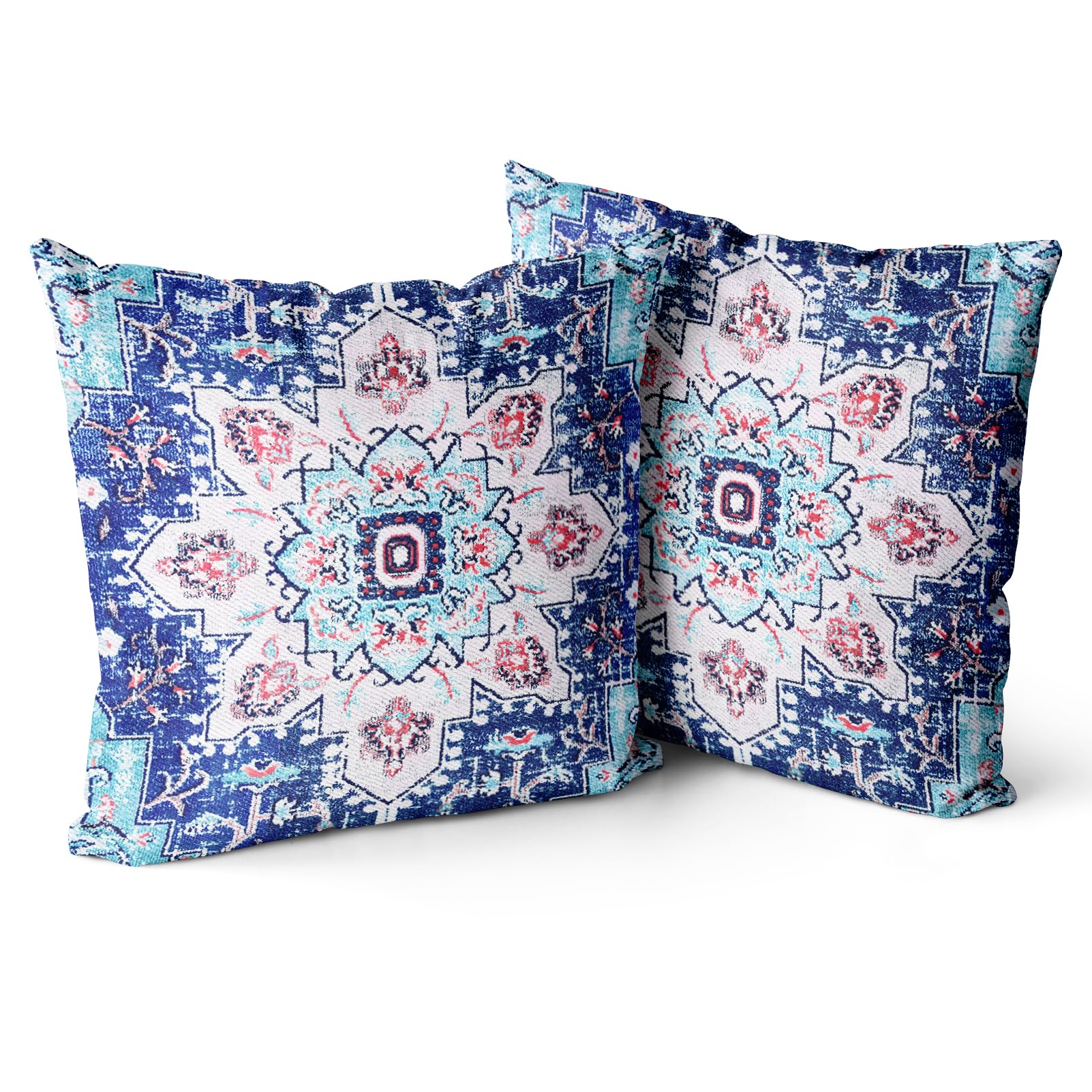 Snycler Ethnic Pattern Blue Boho Pillow Cover 18X18 Inch Set Of 2 Southwest Farmhouse Double Sided Pillow Cover Home Decor Cotto