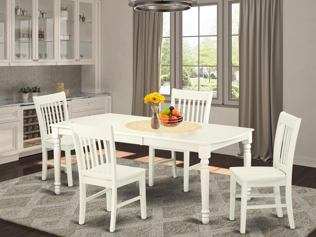 East West Furniture Dono5-Lwh-W 5 Piece Dining Set Includes A Rectangle Dining Room Table With Butterfly Leaf And 4 Wood Seat Chairs, 42X78 Inch, Linen White