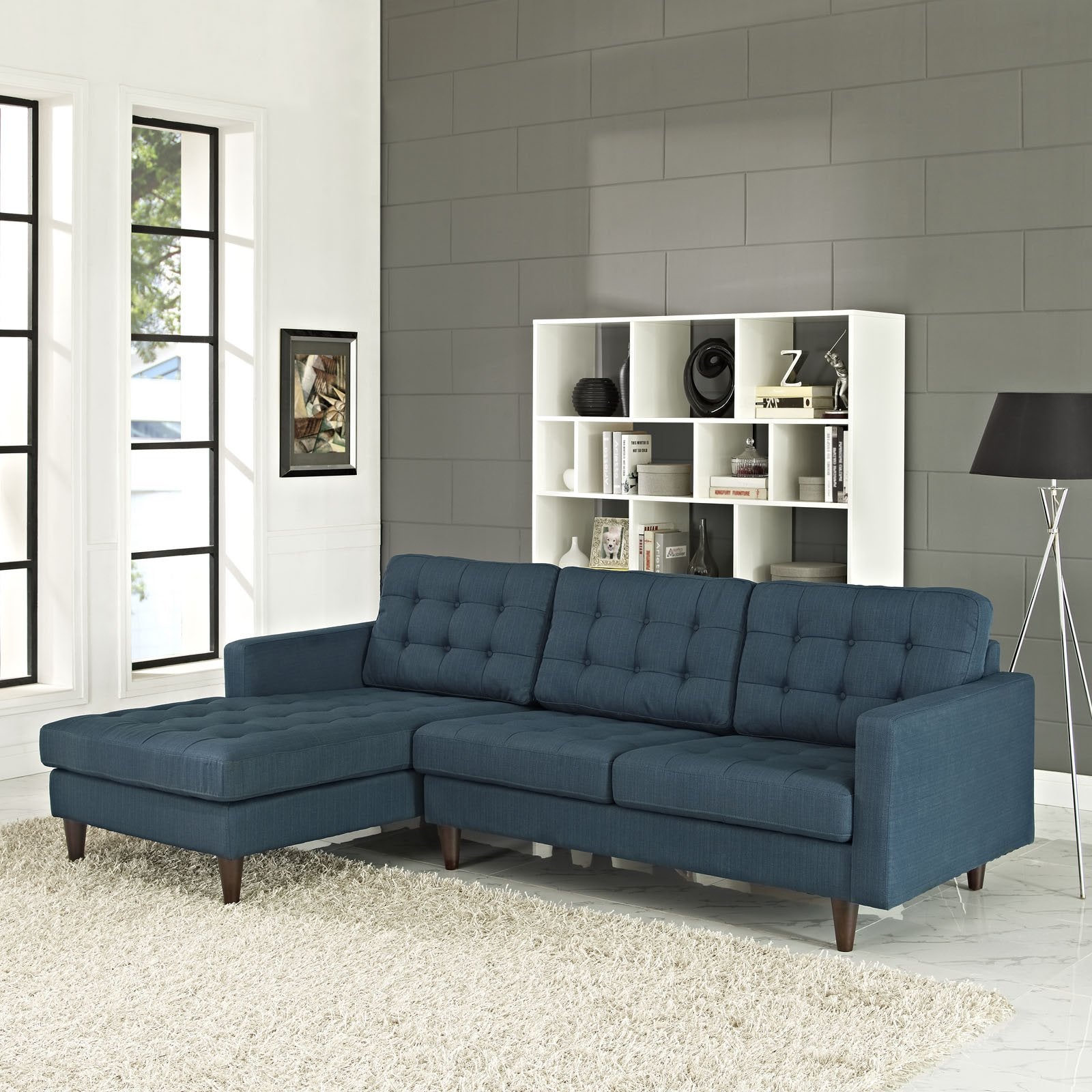 Modway Empress Mid-Century Modern Upholstered Fabric Left-Arm Facing Sectional Sofa In Azure