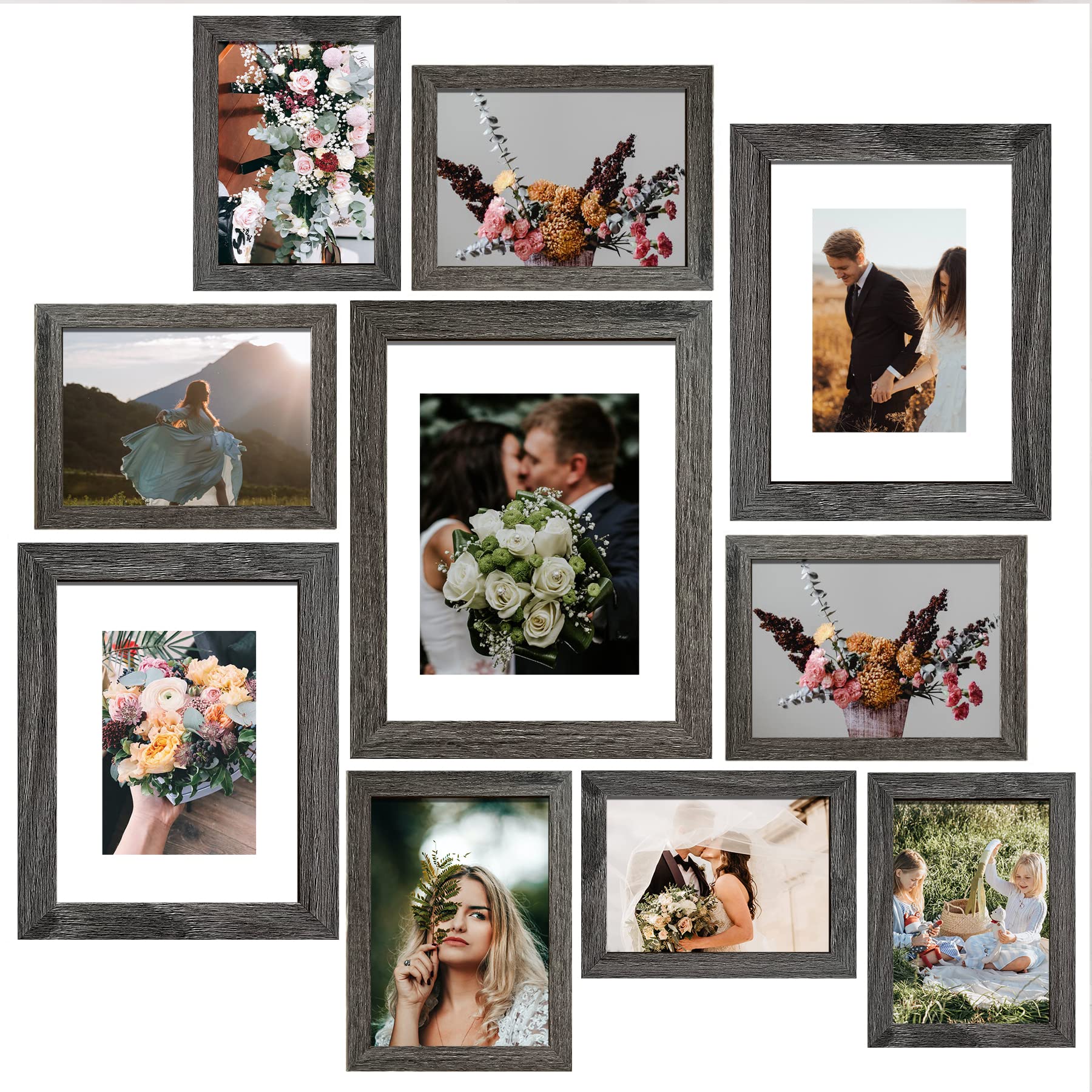 SESEAT Picture Frames Collage, Gallery Wall Frame Set with 11x14 8x10 5x7 4x6 Frames in Grey Finishes, Set of 10