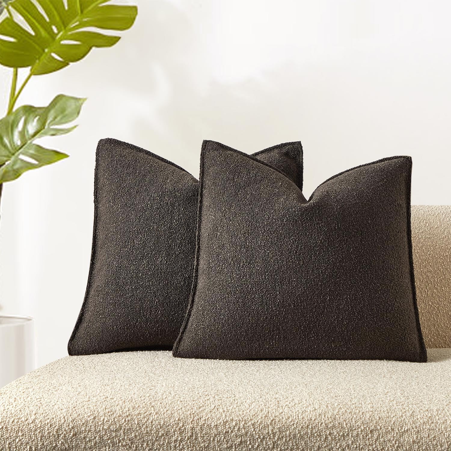 Juspurbet Dark Coffee Boucle Throw Pillow Covers 20X20 Inch Set Of 2 For Couch Bedroom Sofa Living Room Decorative Soft Thick Te