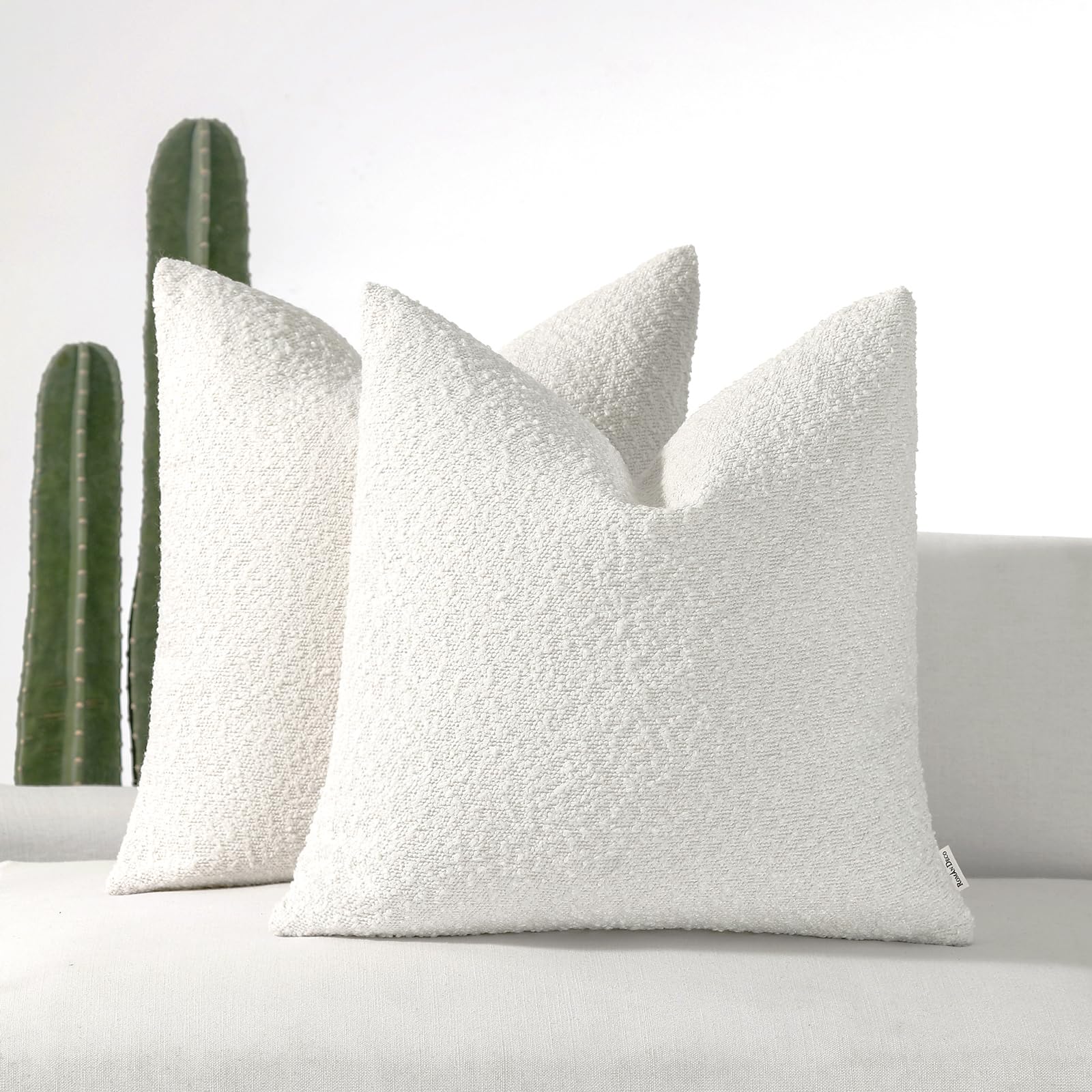 Romandeco Boucle Decorative Throw Pillow Covers For Couch Set Of 2, 24X24 Inches, White