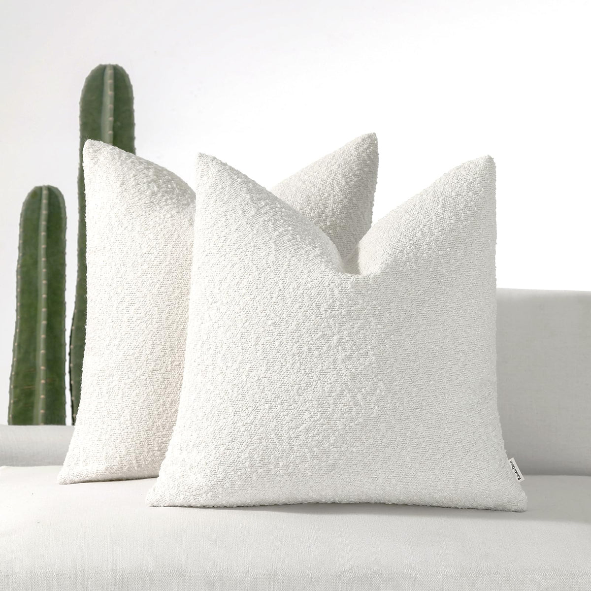 Romandeco Boucle Decorative Throw Pillow Covers For Couch Set Of 2, 16X16 Inches, White