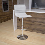 Flash Furniture Vincent Modern Adjustable Height Barstool With Footrest And Padded Mid-Back, Upholstered Vinyl Bar/Counter Height Stool, White/Chrome