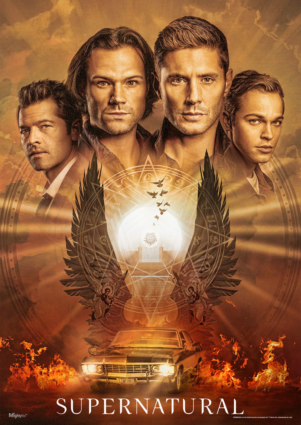 MIGHTYPRINT Supernatural - Sam and Dean Winchester, Castiel, Jack - Durable 17    x 24 Wall Art - NOT Made of Paper - The End is