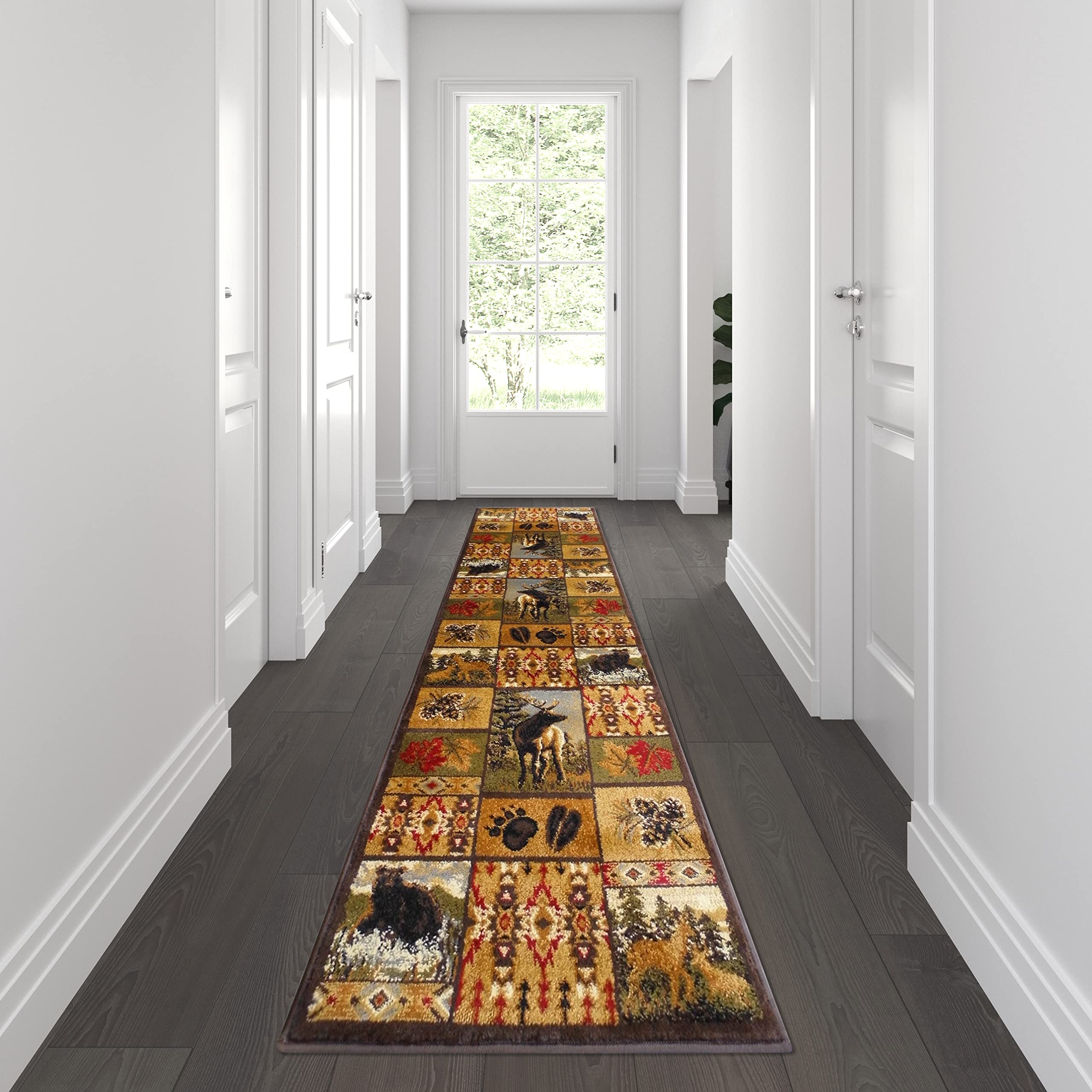 Flash Furniture Gaylord Collection Wilderness Bear And Moose Area Rug With Jute Backing - Beige - 2' X 7' - Indoor Use