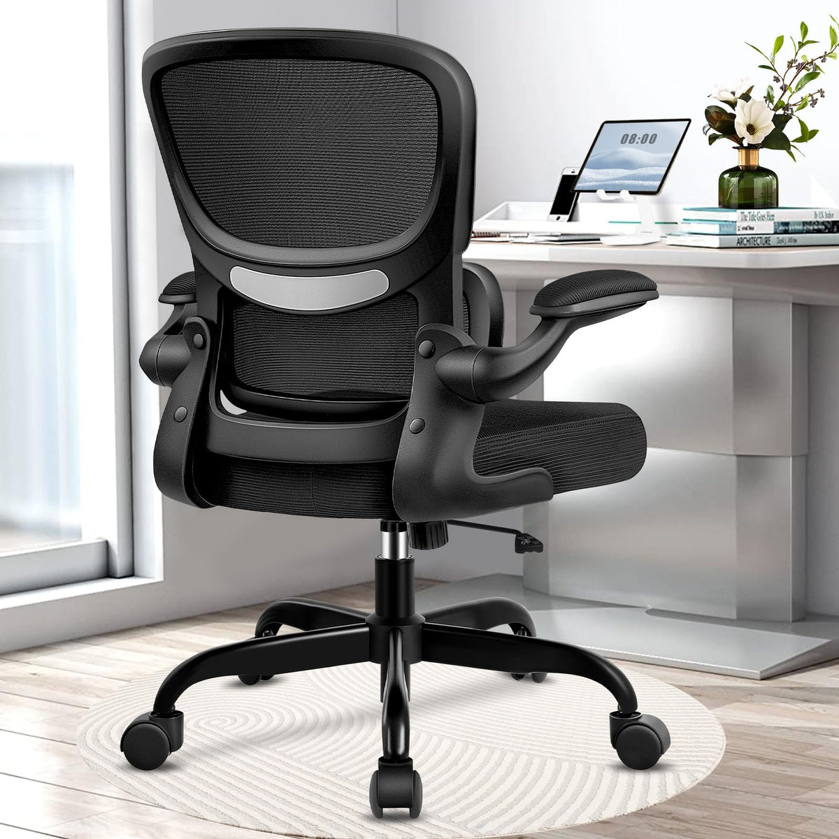 Razzor Office Chair, Ergonomic Desk Chair With Lumbar Support And Adjustable Armrests, Comfy Desk Chair Breathable Mesh Mid Back Computer Chair, Reclining Office Chair For Home Office - Black