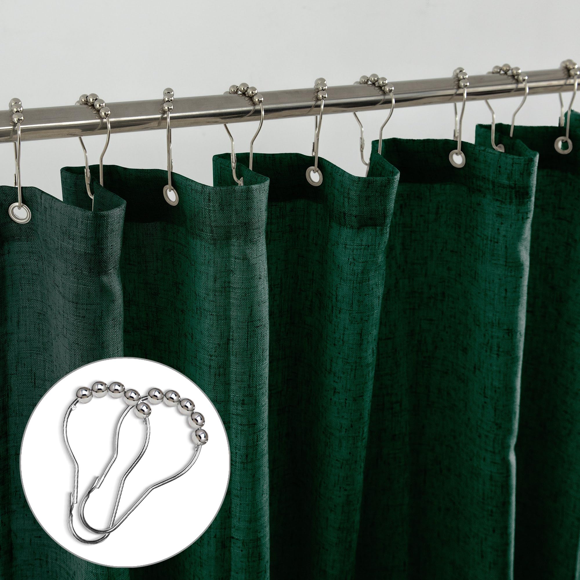 Koufall Dark Green 54X78 Inch Length Waterproof Linen Fabric Shower Curtain