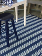 Mad Mats Geometric Outdoor Rug, Reversible Plastic Mat (4' X 6', Vertical Stripe - Blue/White)