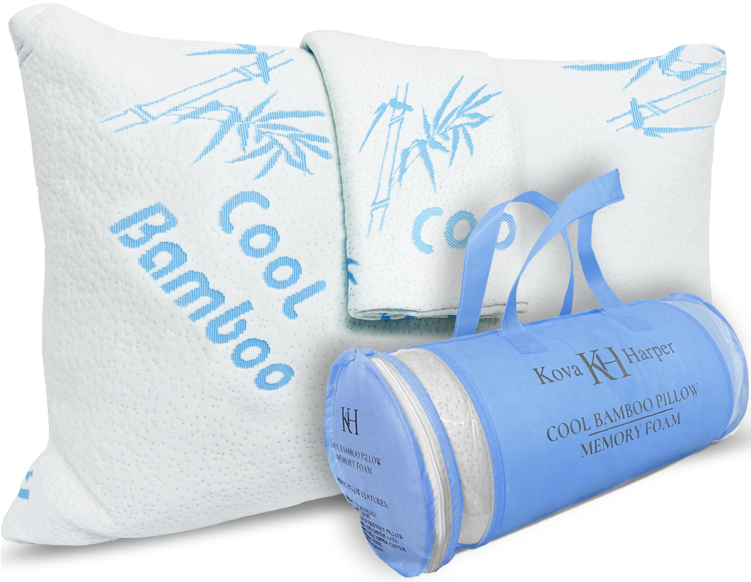 Kova Harper Cooling Rayon Of Bamboo Pillows King Size For Sleeping, +1 Extra Washable Zippered Breathable Cover Soft Shredded Ad