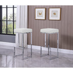 Best Master Furniture Dorrington Faux Leather Backless Bar Stool In White/Silver (Set Of 2)