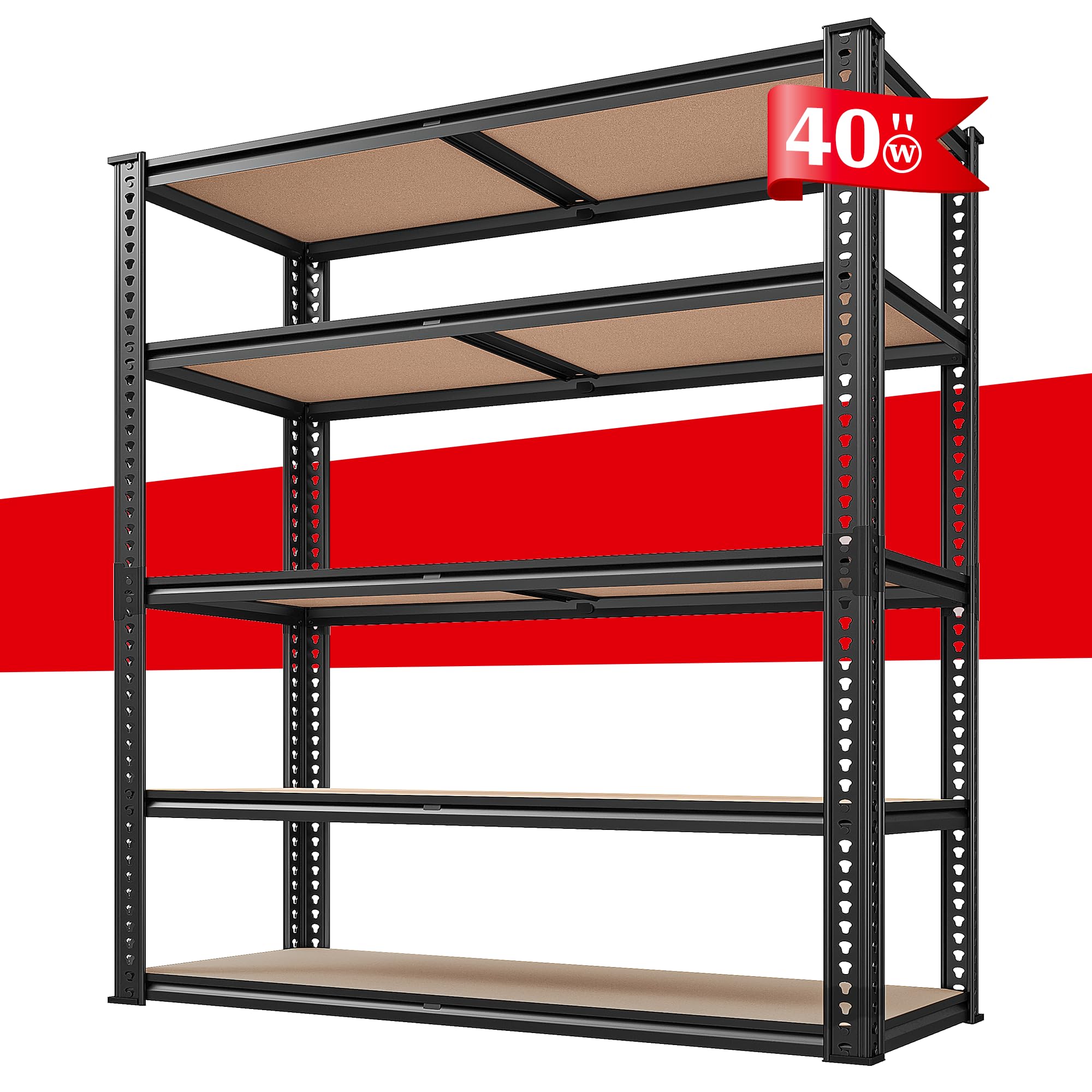 REIBII 2500LBS Garage Shelving 72''H Storage Shelves Heavy Duty Shelving 5 Tier Metal Shelves for Garage Shelves Adjustable Shel