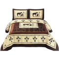 Western Peak Praying Cowboy Horse Barb Wire Star Cabin Lodge Luxury Quilt Bedspread Coverlet Comforter 3 Piece Beige Brown Set (