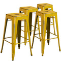 Flash Furniture Kai Commercial Grade 4 Pack 30 High Backless Distressed Yellow Metal Indoor-Outdoor Barstool